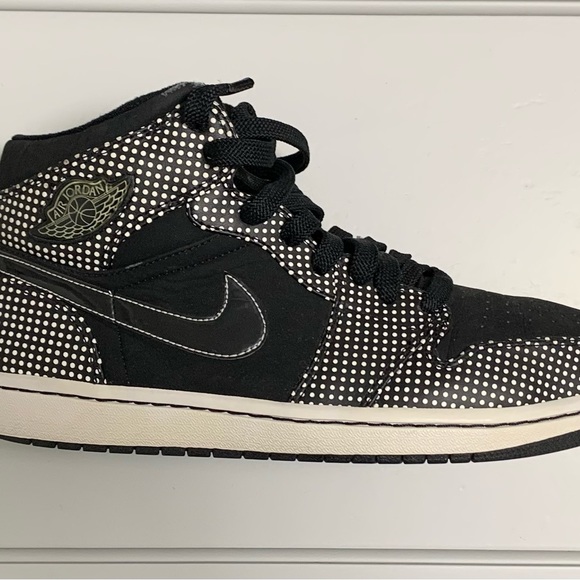 Jordan Mid (Phat—like) Collar, Polka Dot Black White, Size 10 - Picture 3 of 8